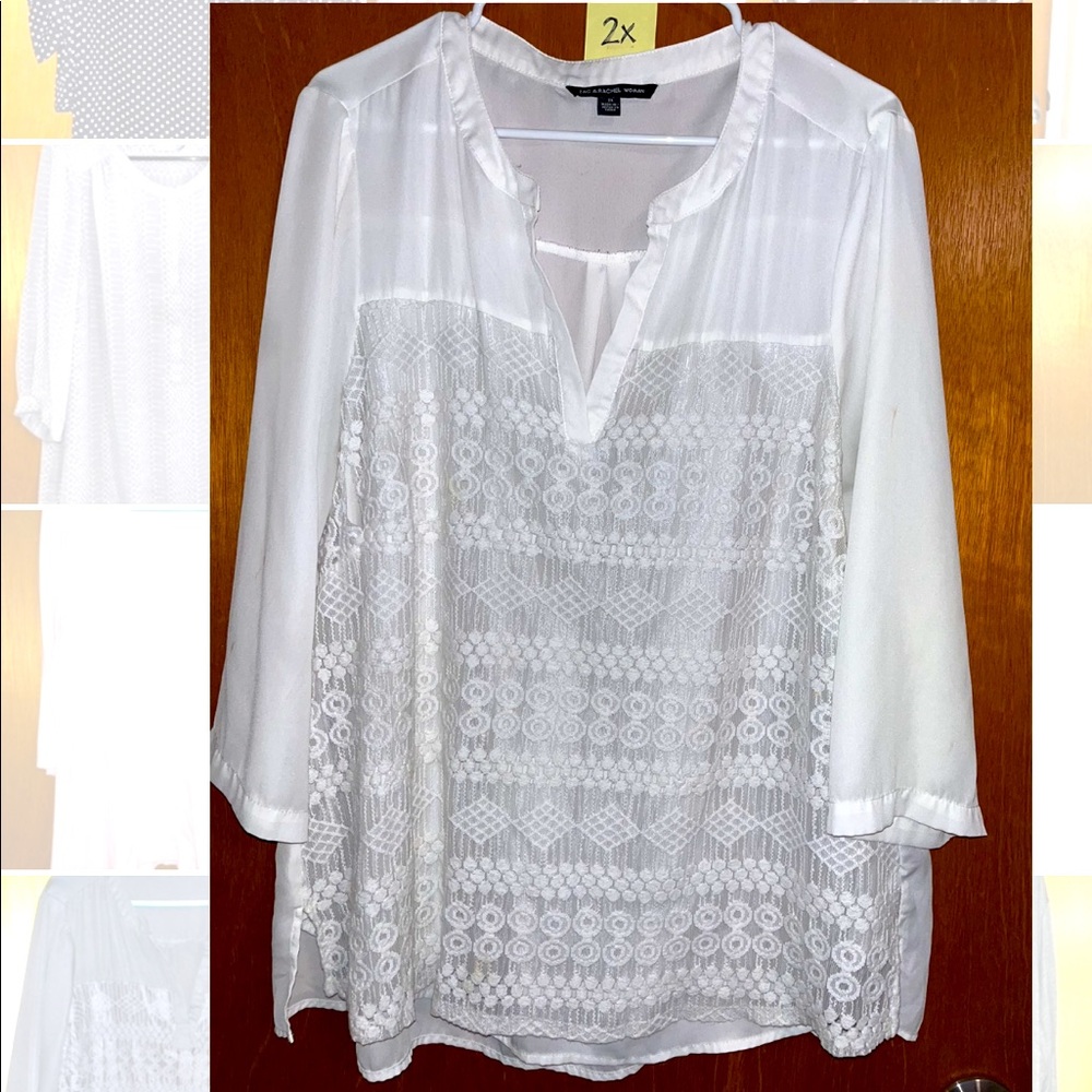 Size 2x, Popover blouse, Lace front (white)